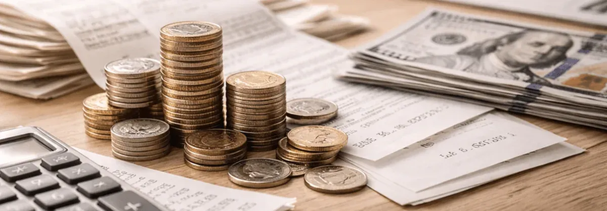 Financial English - coins, money, receipts