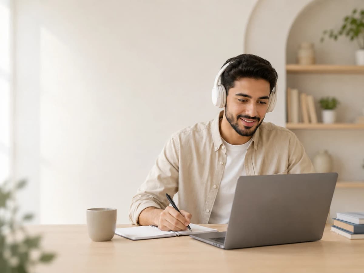 متعلم عربي يبدأ تعلم الإنجليزية من الصفر مع درس صوتي بسيط